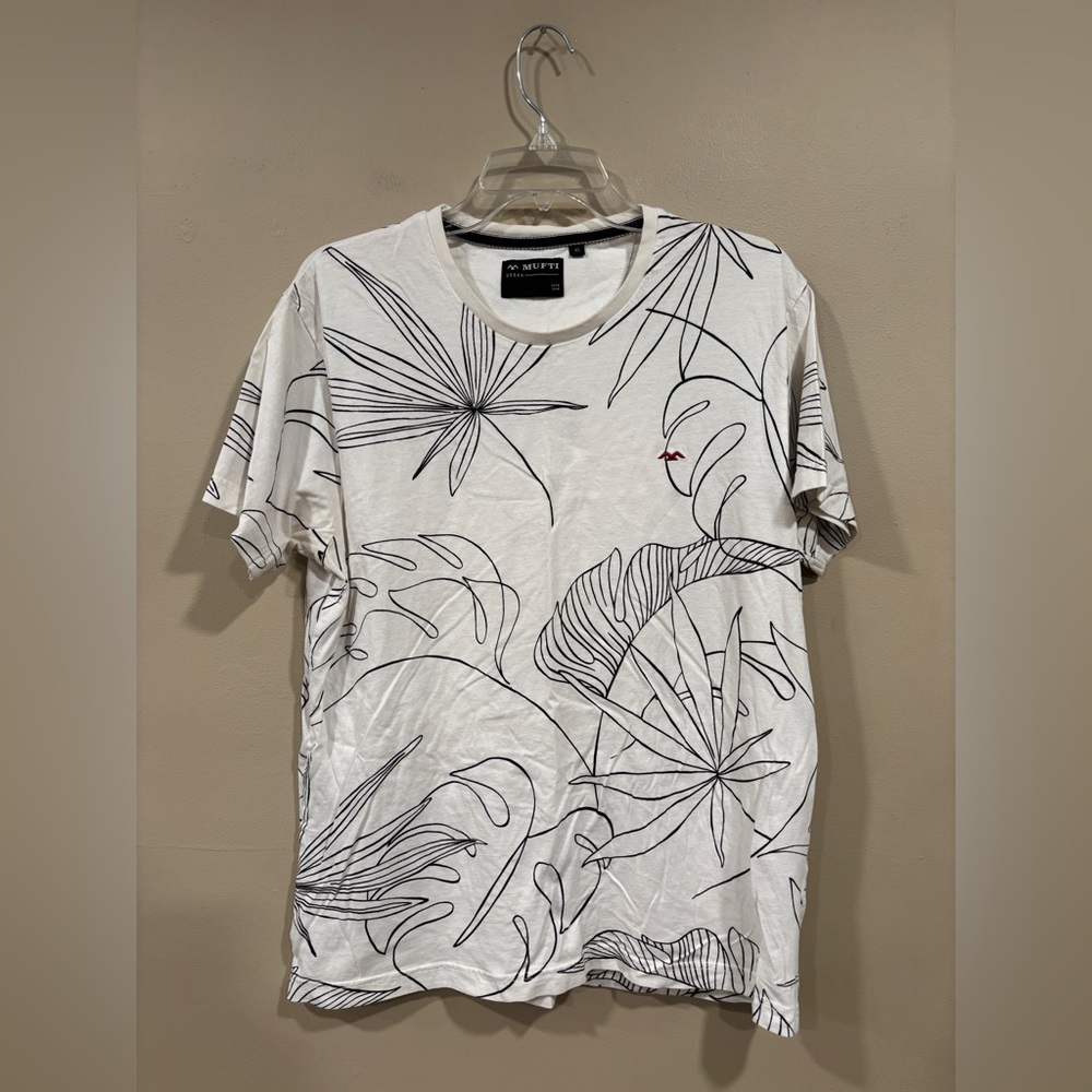 Mufti Men’s White Cotton Slim Fit Printed T-Shirt Size XL